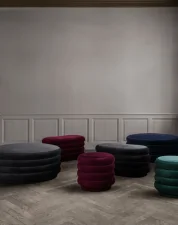 Pouf Round Faded Velvet Small, beige