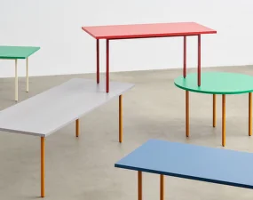 Two-Colour Dining Table Ø105, ochre/blue