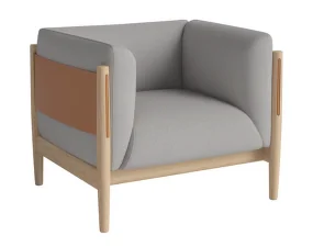 Dive Armchair White Oak, Ascot light grey/cognac leather