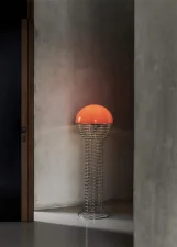 Wire Floor Lamp, chrome/orange