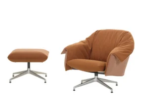 Bascule Lounge Chair Lowback & Ottoman, Hola / blush pink / terracotta