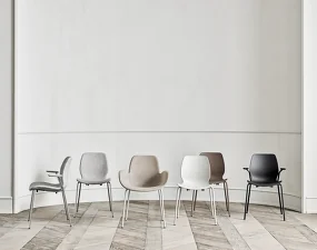 Seed Dining Chair with Armrest Wood, white pigmented oak / white