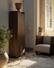 Sill Cupboard Tall, dark stained oak