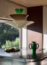 Gio LN15 Chandelier, signal green/deep blue/ecru white
