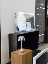 Bon Jour Unplugged Table Lamp, matte chrome/transparent