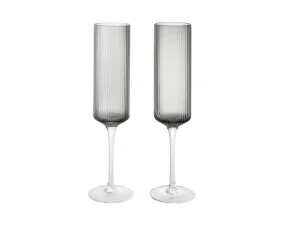 Ripple Champagne Flutes, set of 2, smoked grey