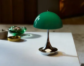 Panthella 160 Portable Lamp V3, chrome original opal green