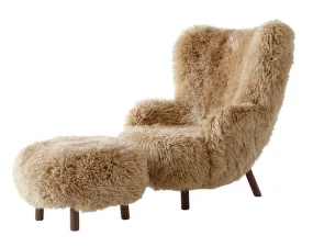 Petra VB3 Lounge Chair and Pouf ATD1, walnut/sheepskin Honey