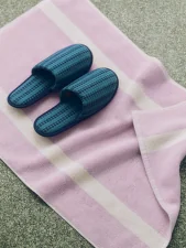 Waffle Slippers, stripe petrol blue