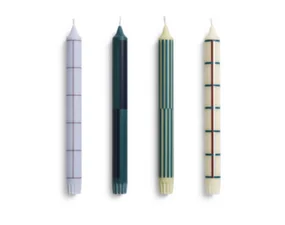Pattern Candle set of 4, green and silver