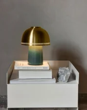 Raku SH8 Portable Lamp, blue green & brass