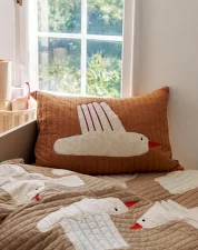 Bird Quilted Cushion Rectangular, sugar kelp