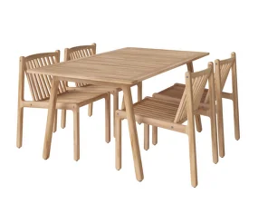 Patio Outdoor Dining set with 4 chairs, untreated solid teak