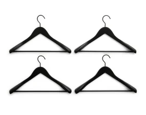 Smooth Coat Hanger Wide with Bar set of 4 pcs, black
