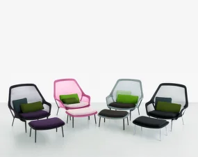 Slow Chair & Ottoman, blue/coated