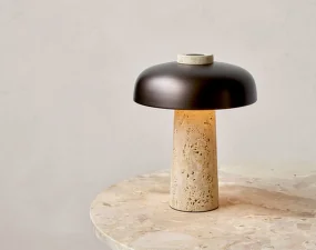 Reverse Table Lamp, travertine / bronzed brass