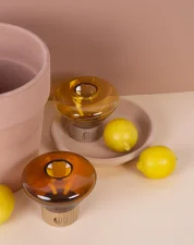 Muffins Candleholder, amber / oak