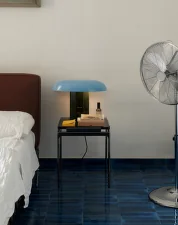 Sett LN11 Side Table, dark chrome  / smoked cast glass