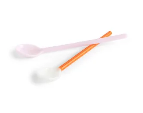 Glass Spoons Duo, set of 2, light pink and bright orange
