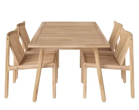 Patio Outdoor Dining set with 4 chairs, untreated solid teak