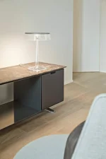 Bon Jour Table Lamp, matte chrome/transparent