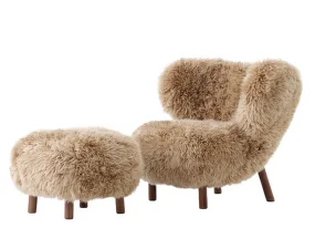 Little Petra VB1 Lounge Chair and pouf ATD1, walnut/sheepskin Honey