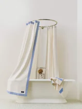 Outline Shower Curtain, cream and blue