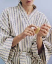 Waffle Bathrobe, stripe dusty blue
