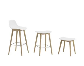 Fiber Stool 65cm with Backrest, Wood Base, natural white/oak