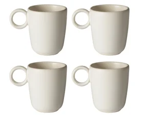 Edge Espresso Cup w. Handle, set of 4, ecru stoneware