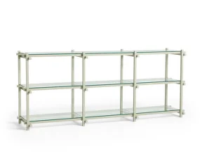 Woody Shelving System Low, smokey grey/clear glass