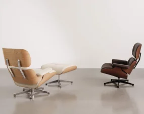 Lounge Chair Ottoman Chestnut Black, Leather Premium F66 nero