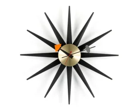 Sunburst Clock, black/brass