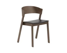 Cover Side Chair, black leather / stained dark brown