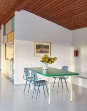 Two-Colour Dining Table 160 cm, ochre/blue