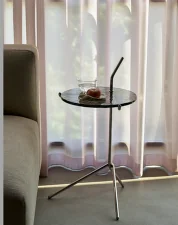 Halten SH9 Side Table, polished stainless steel / smoked cast glass