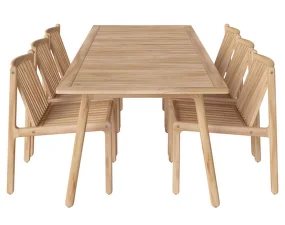 Patio Outdoor Dining set with 6 chairs, untreated solid teak