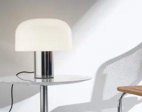 Bellhop Glass T Table Lamp, bright aluminum