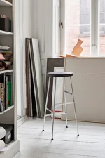 Cornet Bar Stool Low Chromed Steel, smoked oiled oak