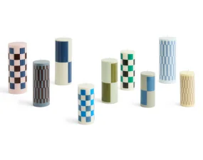 Column Candle Large, light blue and dusty blue check