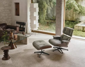Eames Lounge Chair & Ottoman Walnut Dark, Leather Natural F68 chocolate