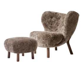 Little Petra VB1 Lounge Chair and pouf ATD1, walnut/sheepskin Sahara