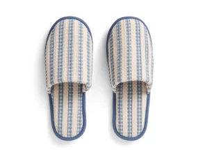 Waffle Slippers, stripe dusty blue