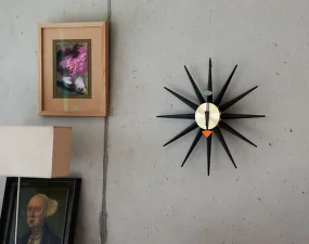 Sunburst Clock, black/brass