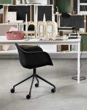 Fiber Armchair Upholstered Swivel Base w. Castors, Remix 183