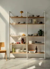 Rombe IF1 Full Bay Shelves, alabaster/lacquered oak