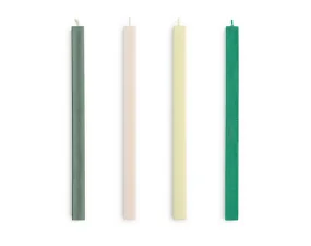 Square Candle, set of 4, greens and whites