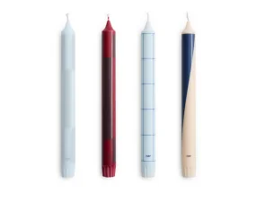 Pattern Candle, set of 4, blues and bordeaux