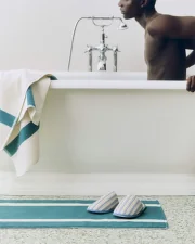 Waffle Slippers, stripe dusty blue