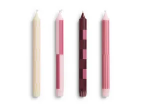 Pattern Candle set of 4, pink and bordeaux